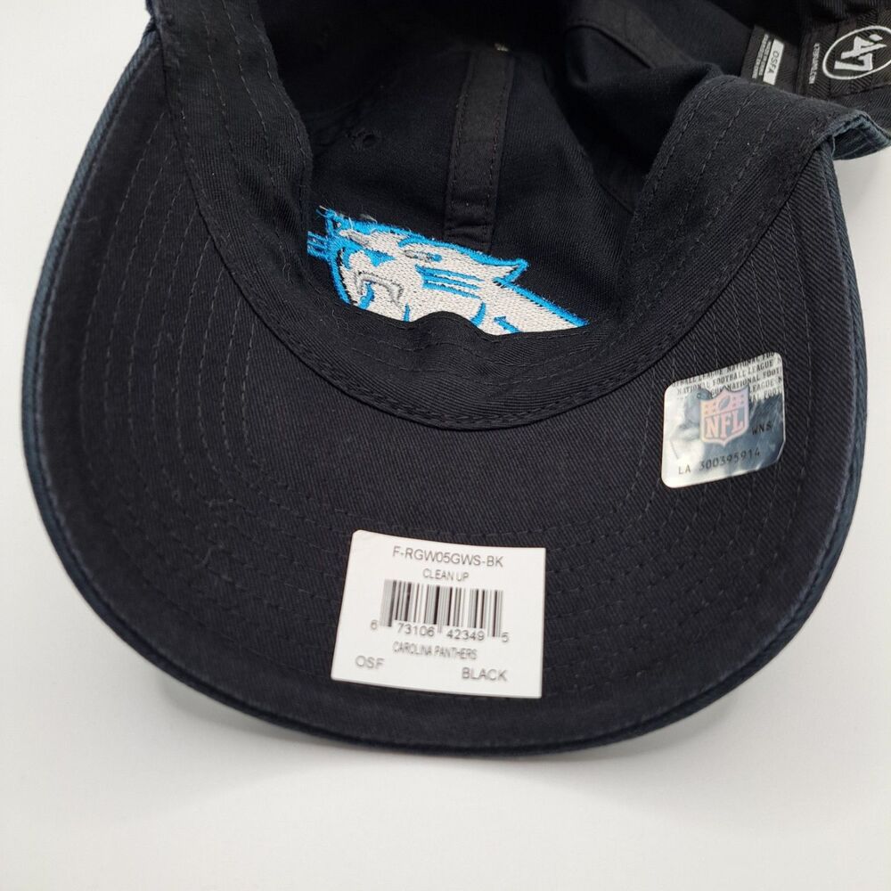 '47 Carolina Panthers Clean Up Black Adjustable Strap Hat Dad Cap - Picture 8 of 10